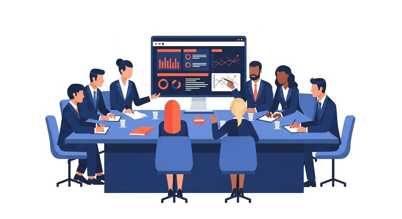 Réunion de direction COMEX autour d'un dashboard de portefeuille projets